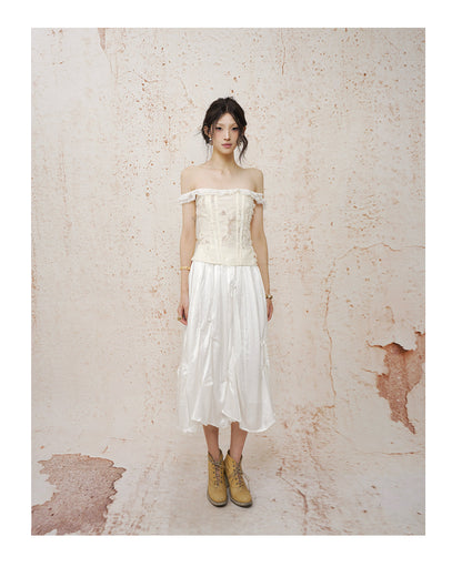 One-Shoulder Jacquard Bustier Top White