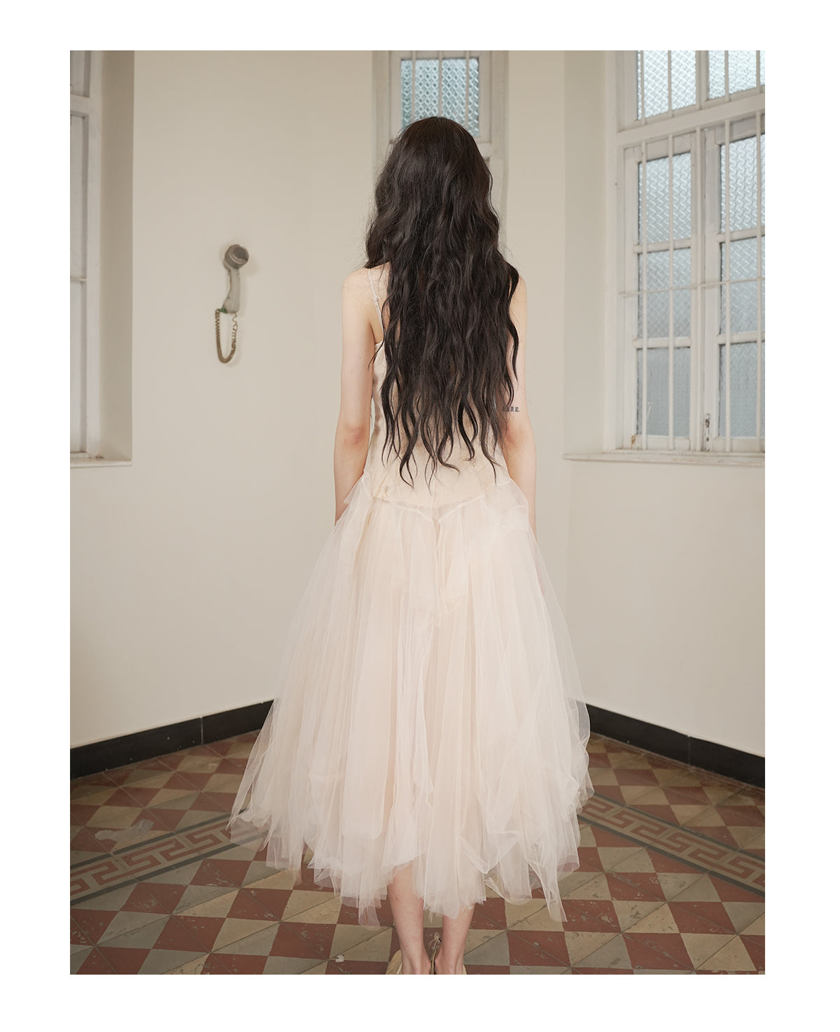 Patchwork Memory Tulle Strapless Dress Tea-Dyed Light Brown