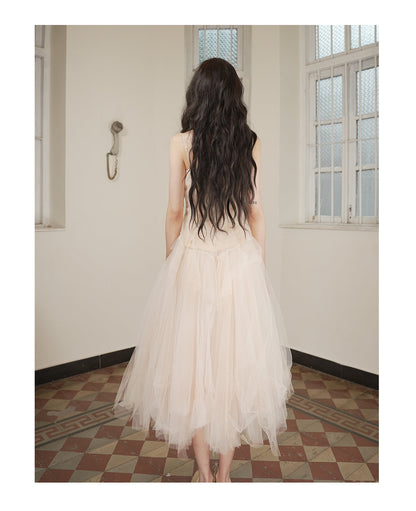 Patchwork Memory Tulle Strapless Dress Tea-Dyed Light Brown