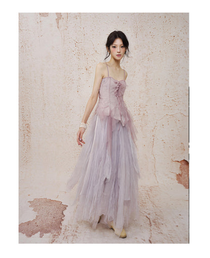 Fragmented Memories Anna Smocked Maxi Dress Purple