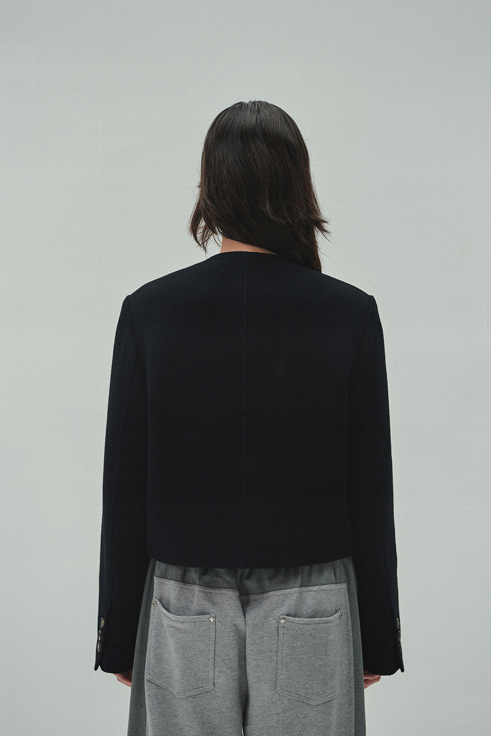 WOOLLY NO COLLAR JACKET BLACK