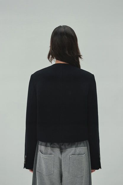 WOOLLY NO COLLAR JACKET BLACK