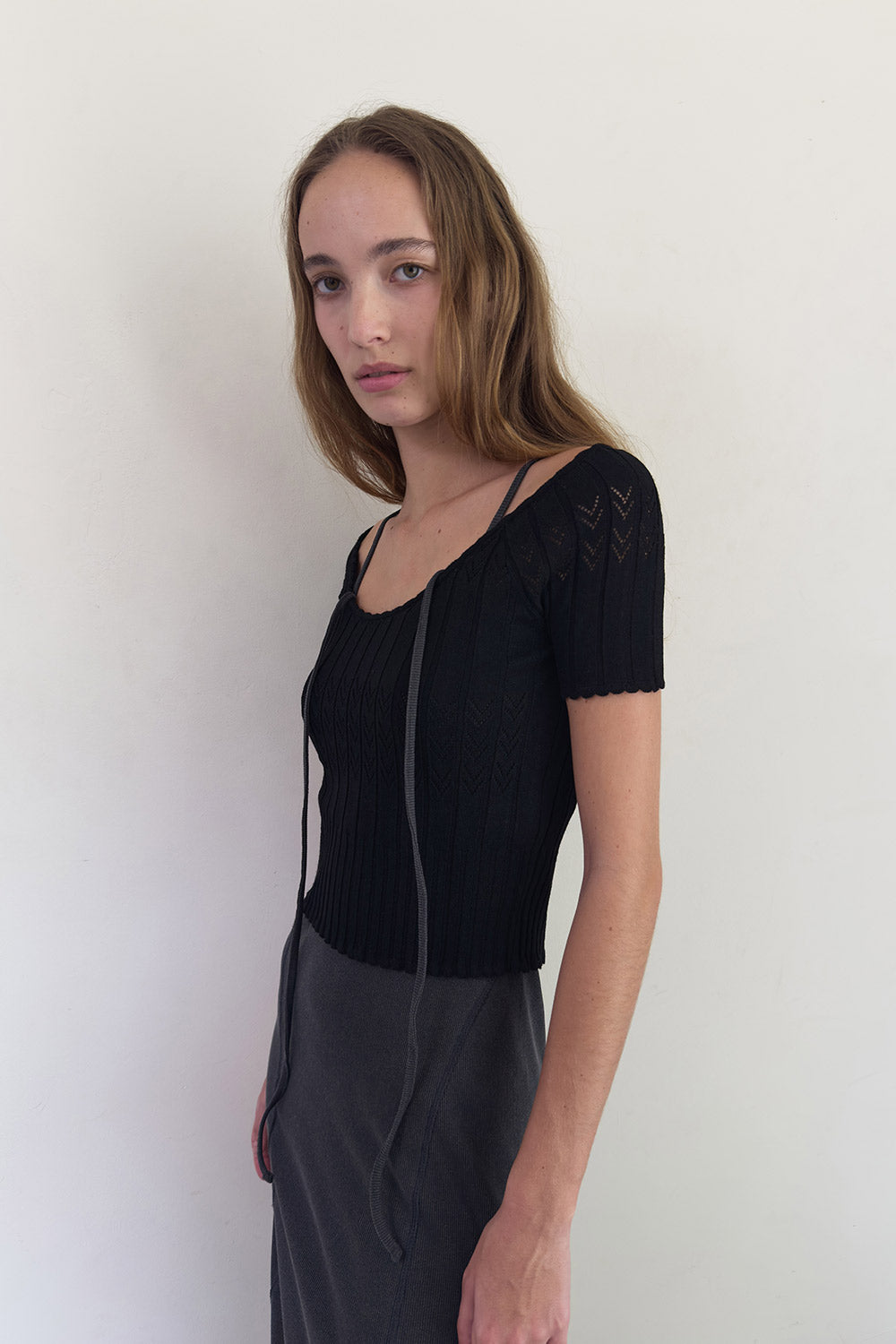 SCALLOP HALF SLEEVE KNIT