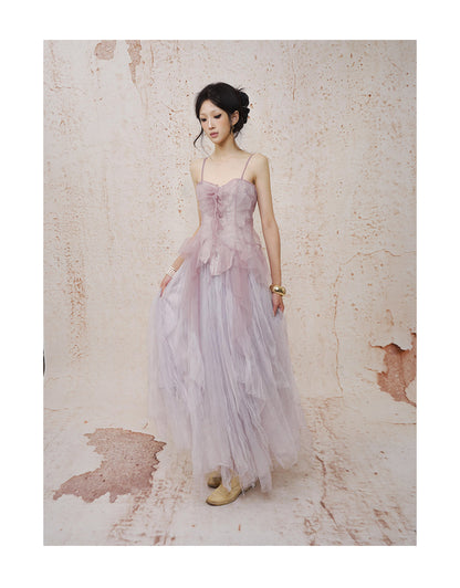 Fragmented Memories Anna Smocked Maxi Dress Purple