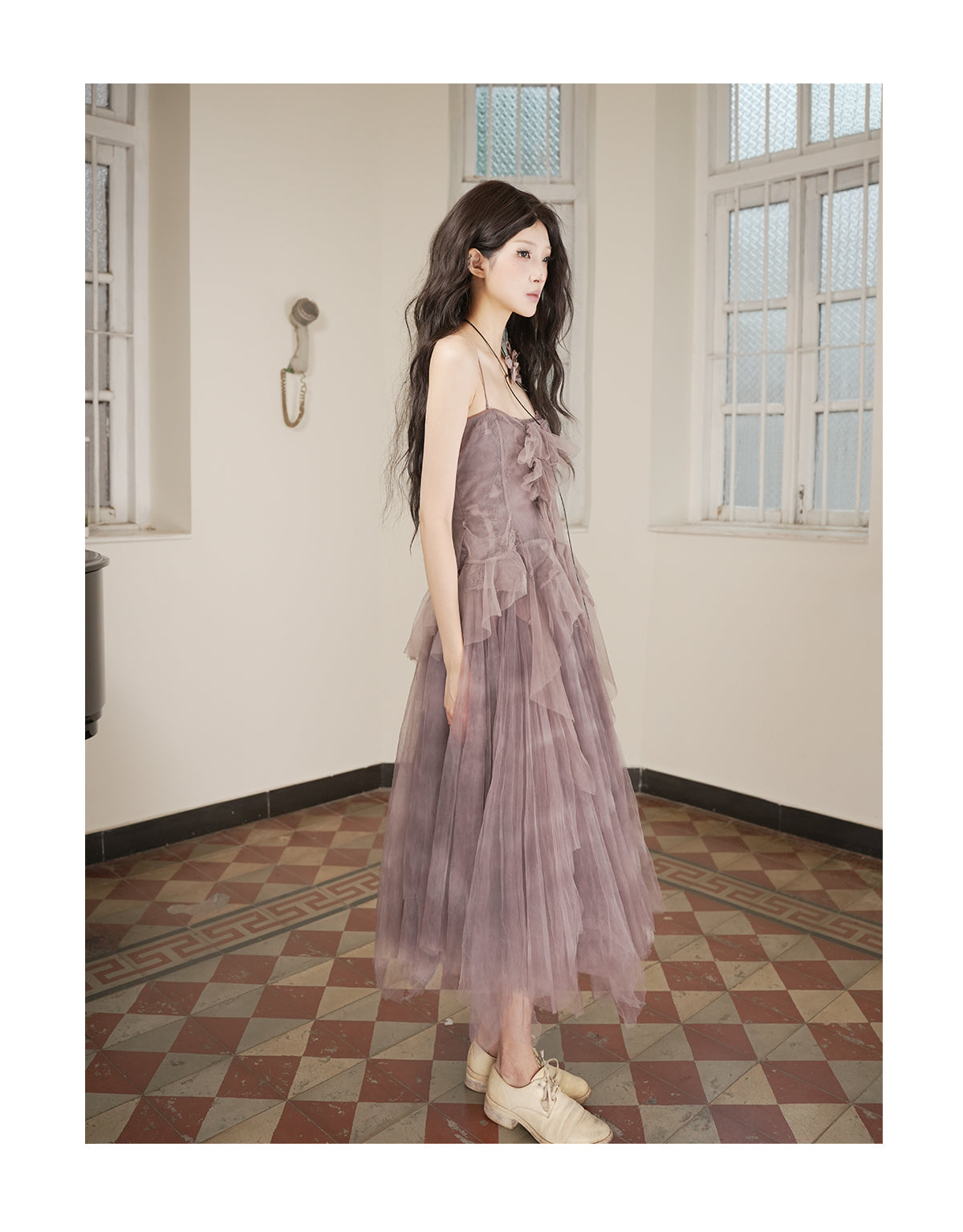 Patchwork Memory Tulle Strapless Dress Deep Chinese Gall Purple