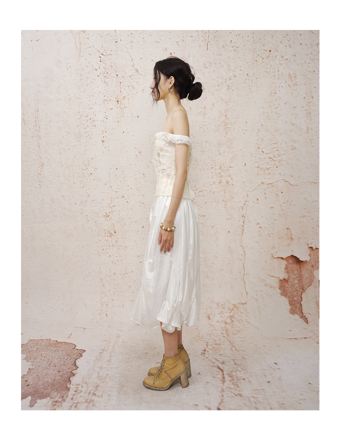 One-Shoulder Jacquard Bustier Top White