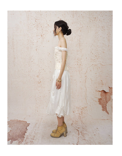 One-Shoulder Jacquard Bustier Top White