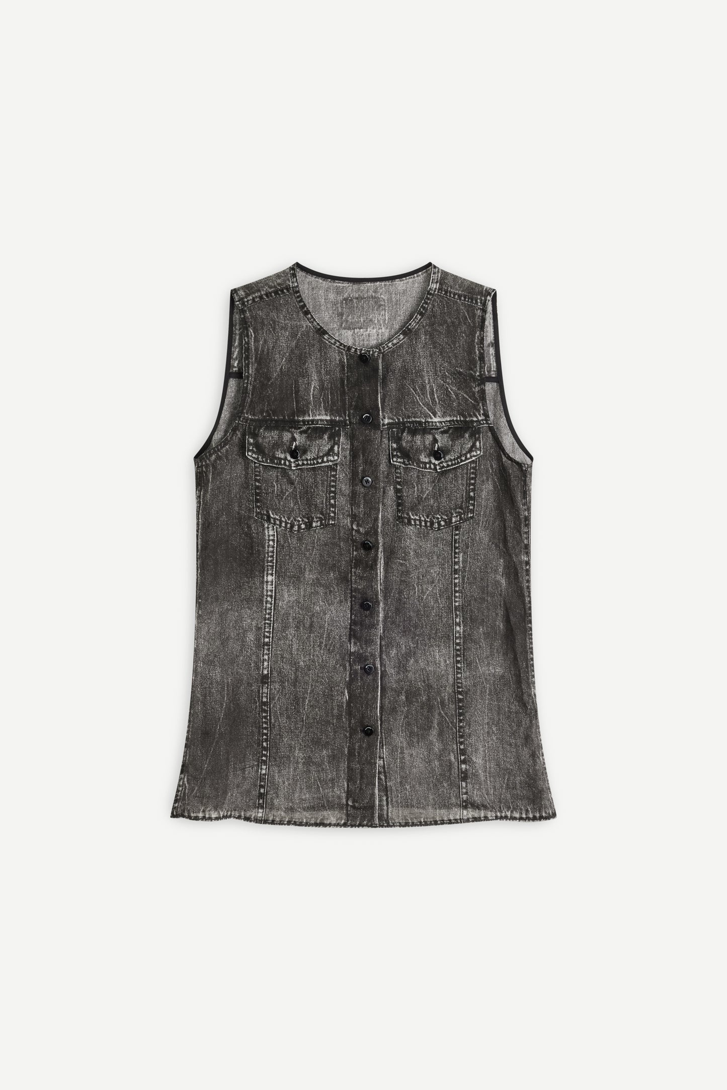 Longline Denim-Print Ramie Tank