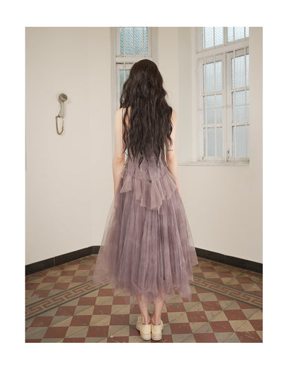 Patchwork Memory Tulle Strapless Dress Deep Chinese Gall Purple