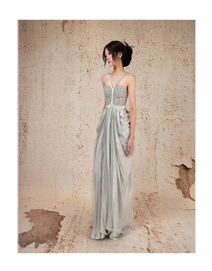 Hollow Flower Vase Maxi Dress