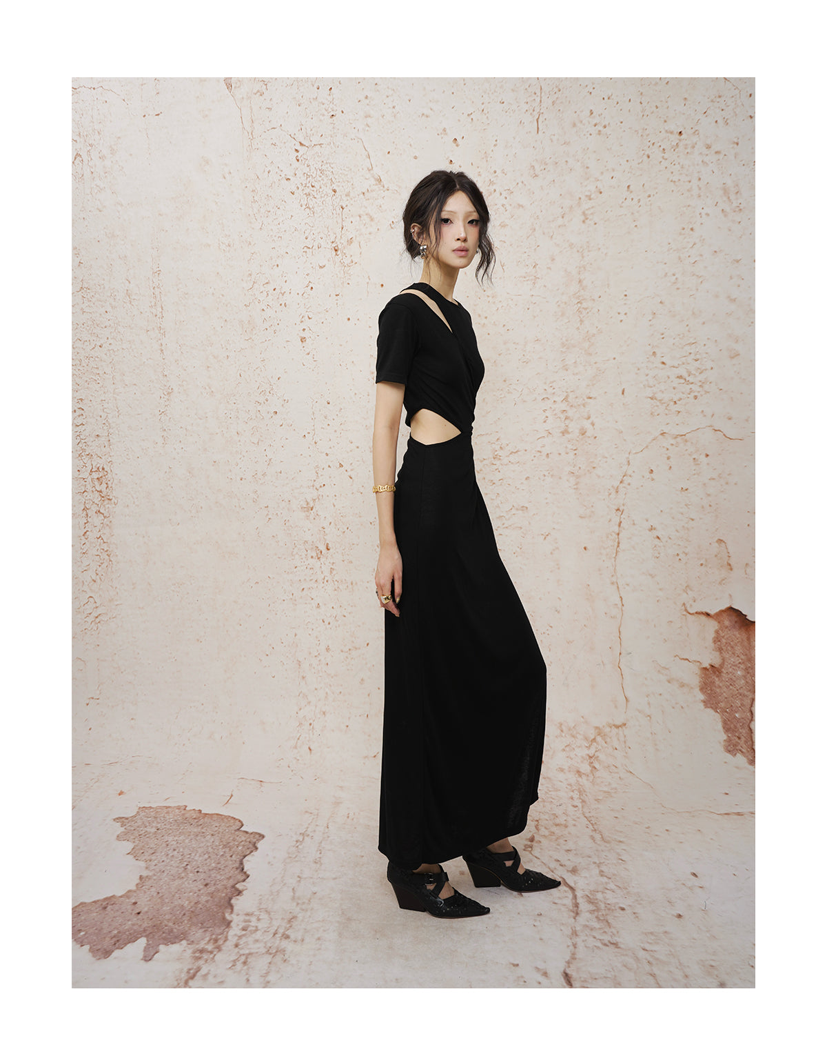 Deconstructed Openwork Knit Maxi Dress Black
