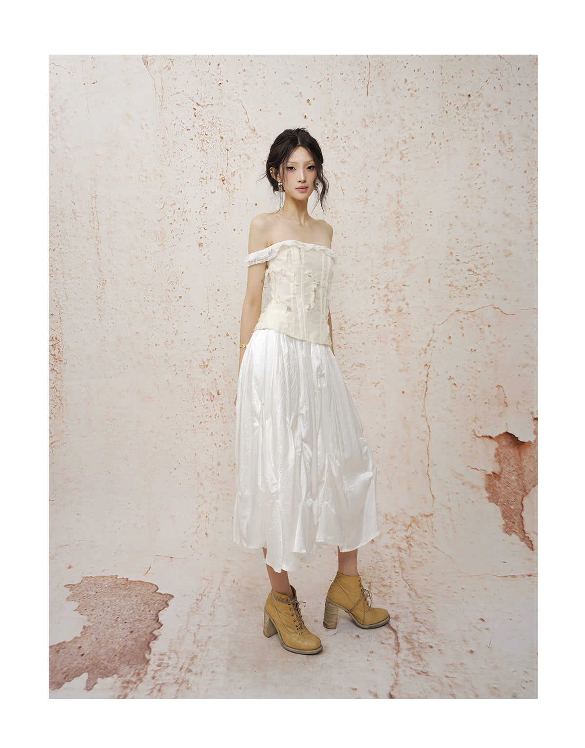 One-Shoulder Jacquard Bustier Top White