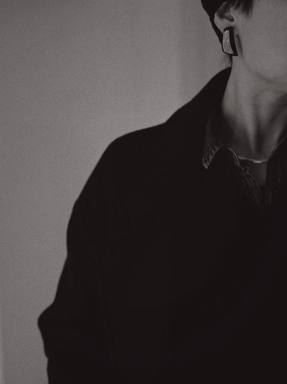 Li Realm Moon Ebony Boat Shadow Earring Ebony Ear Stud Silver Antiqued