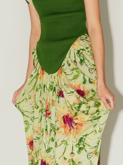 MIAOYAN24 Spring/Summer Original Knitted Printed Pleated Sleeve Slim Fit Dress