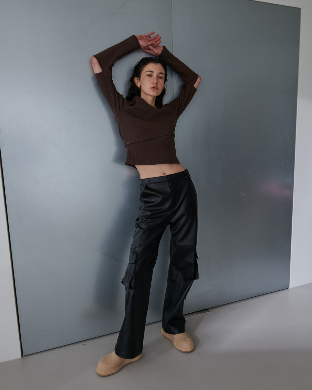 Faux leather cargo trouser - Black