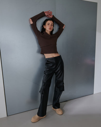 Faux leather cargo trouser - Black