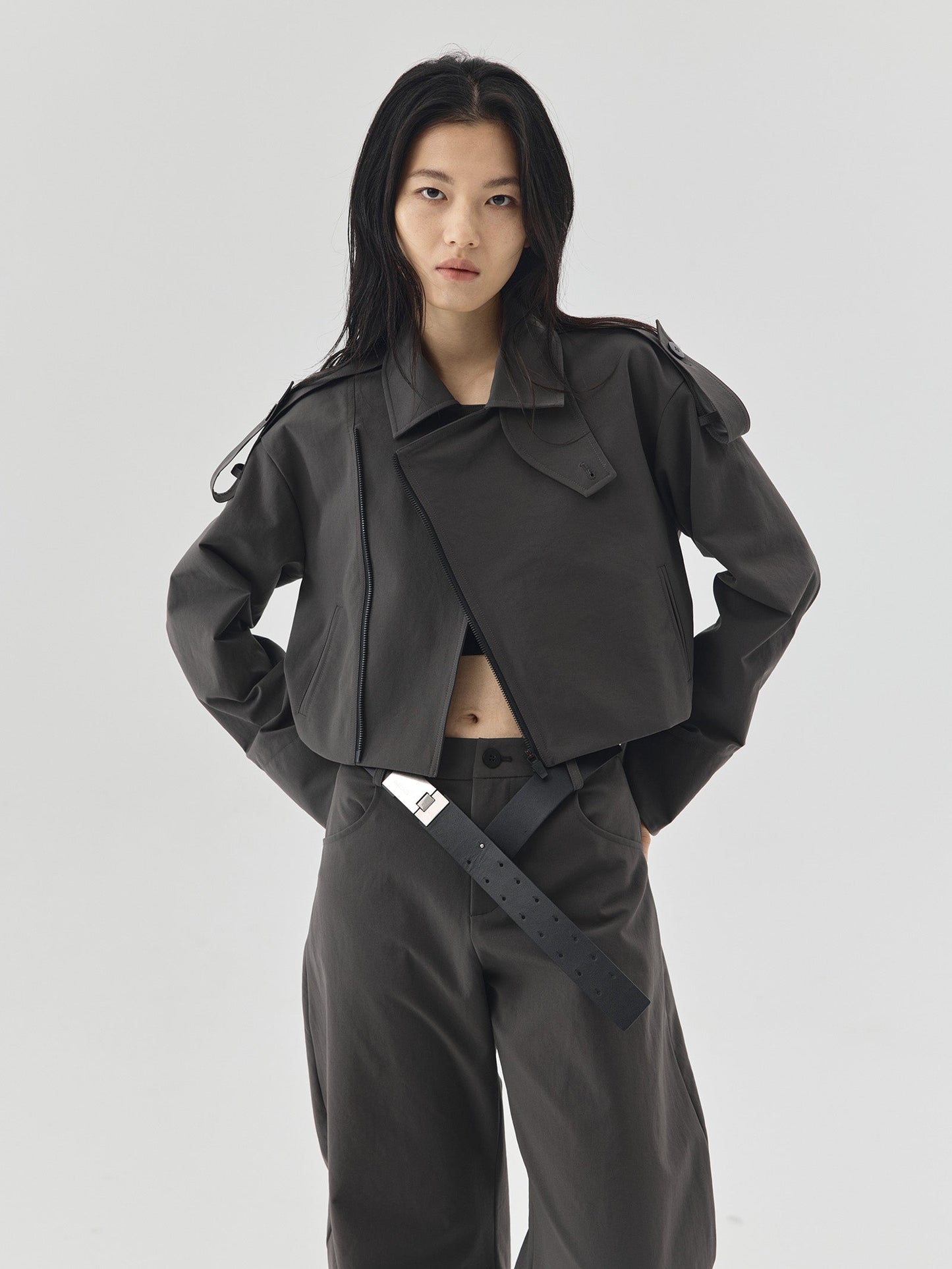 Shoulder Strap Cropped Jacket