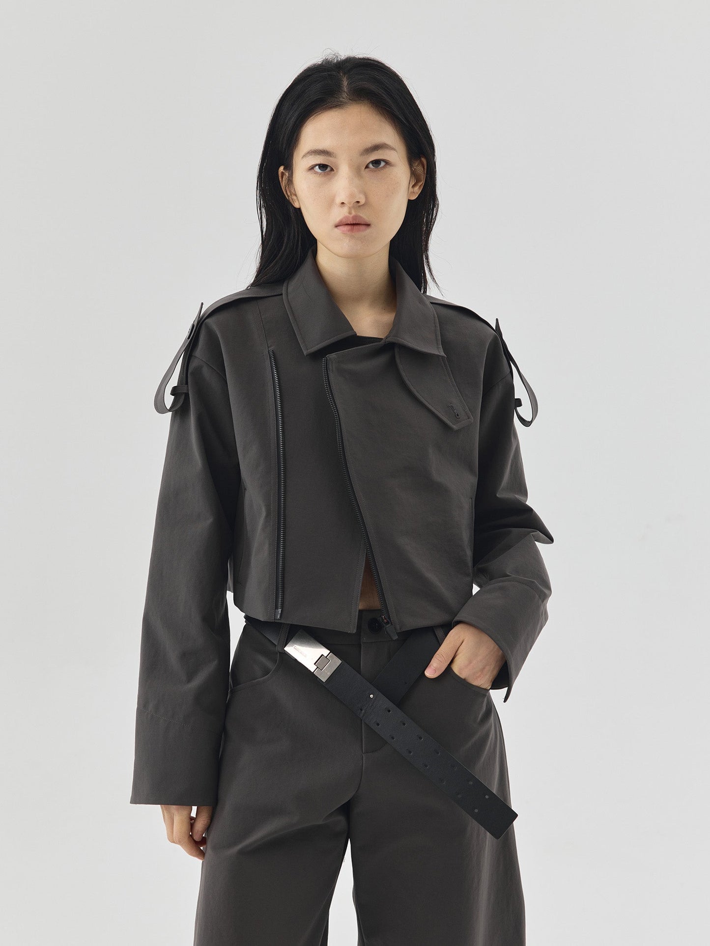 Shoulder Strap Cropped Jacket