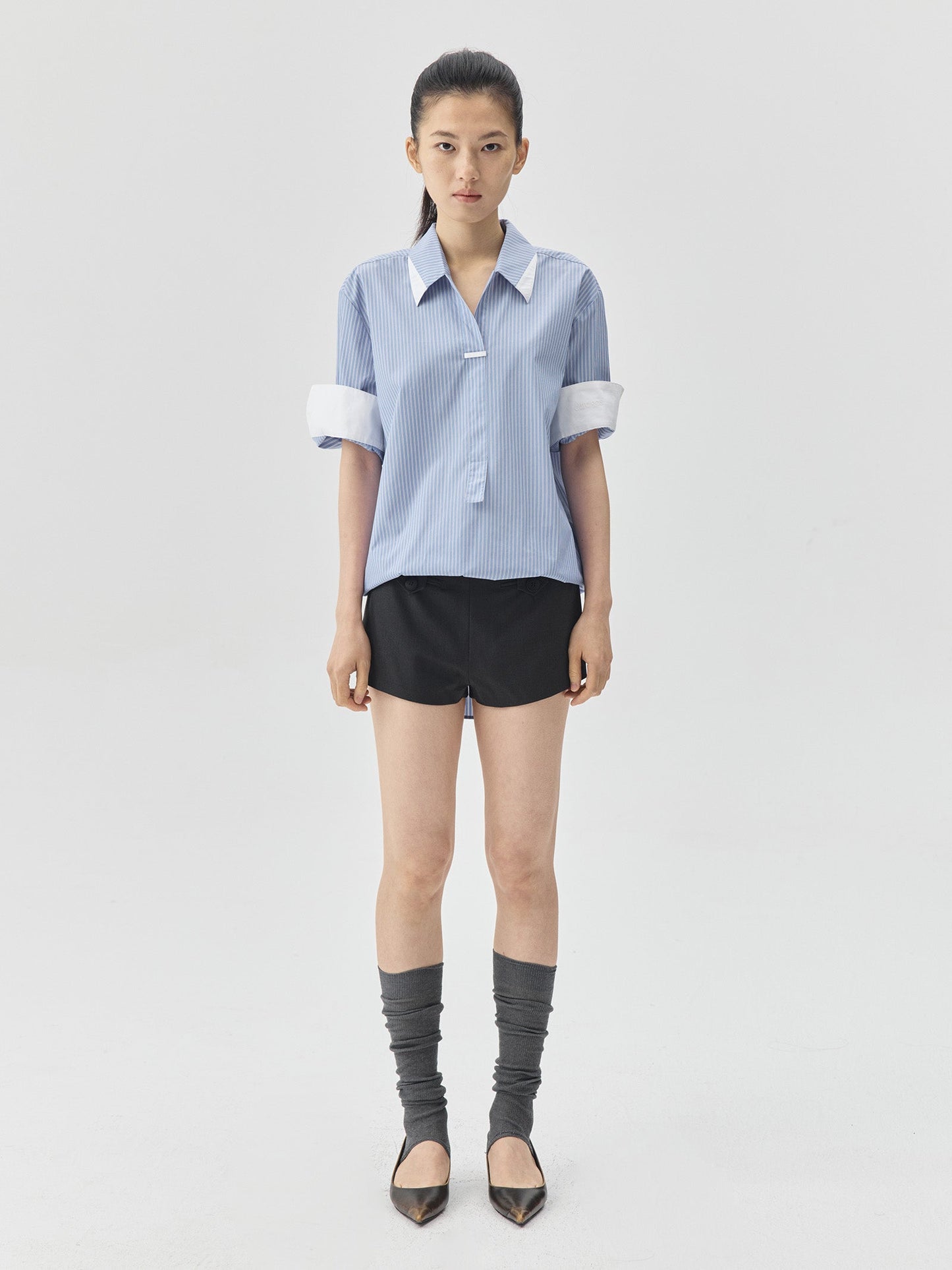 Folding Sleeves Navy Style Shirt