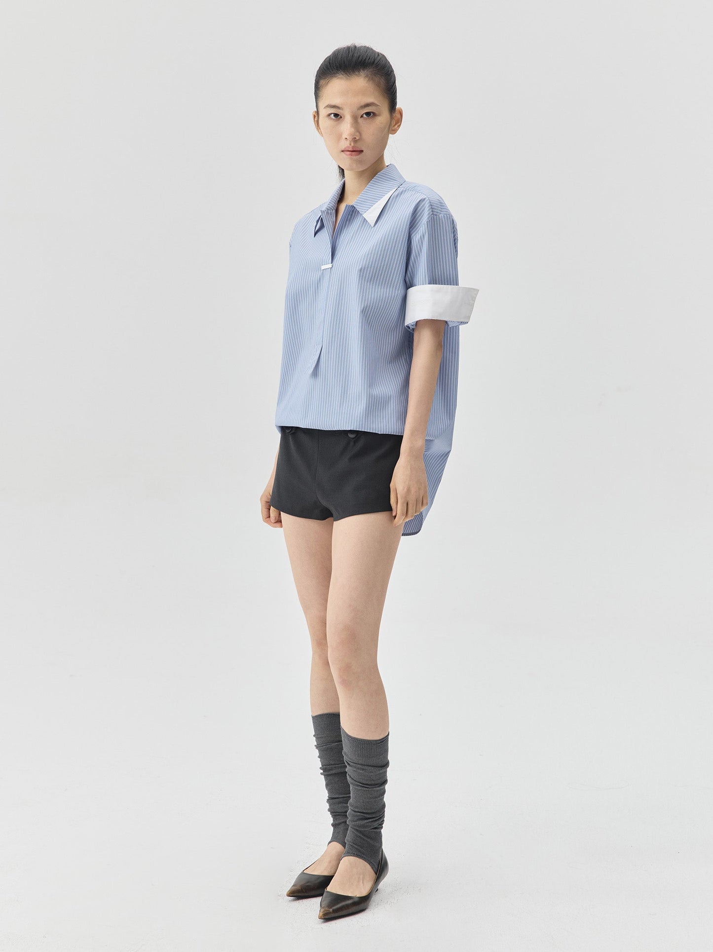 Folding Sleeves Navy Style Shirt