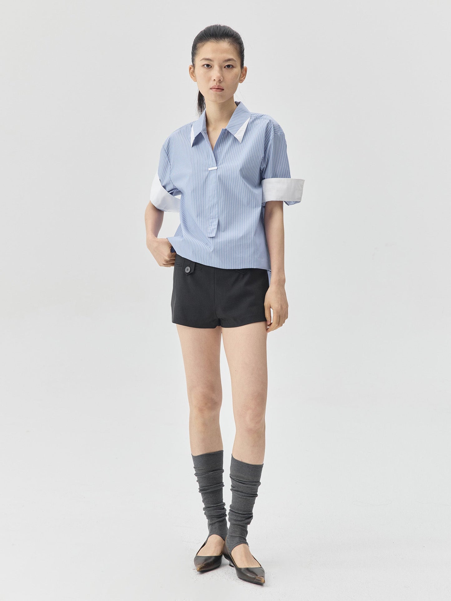 Folding Sleeves Navy Style Shirt