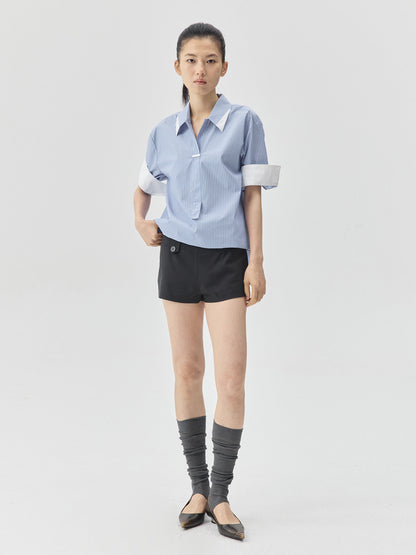 Folding Sleeves Navy Style Shirt
