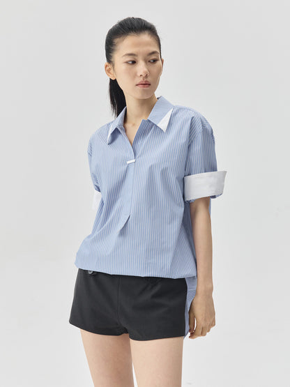 Folding Sleeves Navy Style Shirt