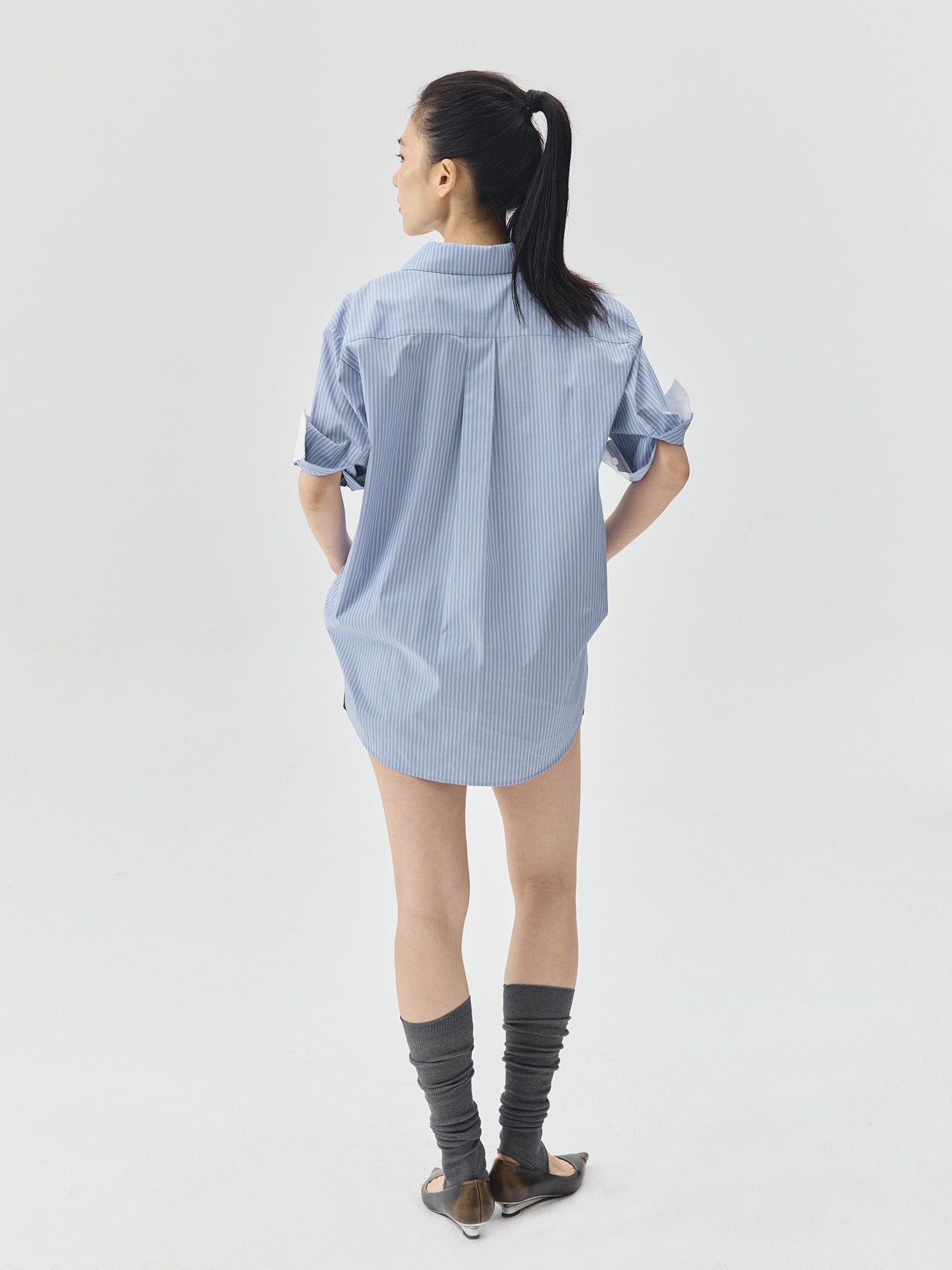 Folding Sleeves Navy Style Shirt