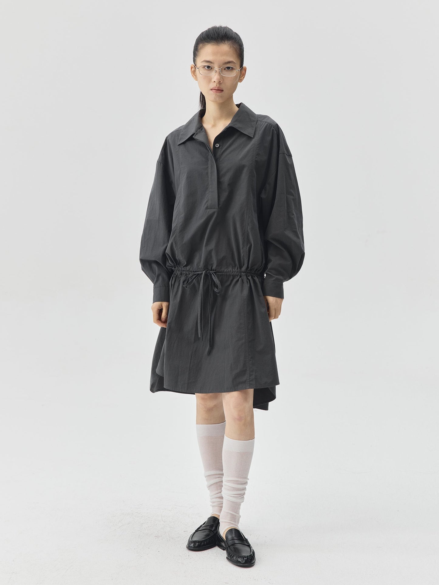 Loosen Form Drawstring Shirt Dress