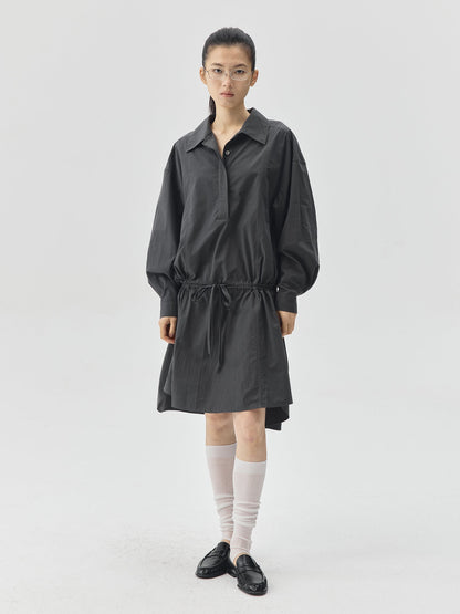 Loosen Form Drawstring Shirt Dress