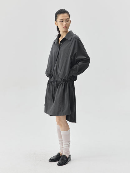 Loosen Form Drawstring Shirt Dress