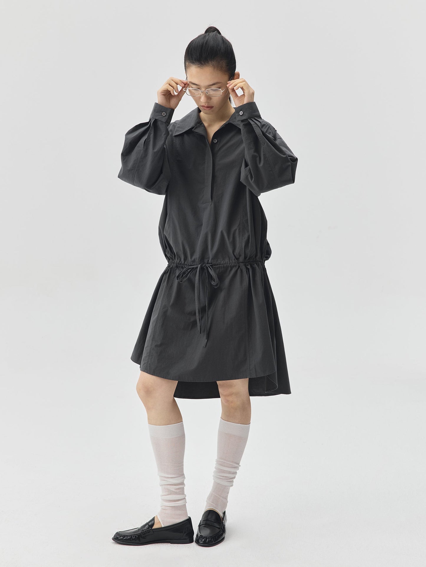 Loosen Form Drawstring Shirt Dress