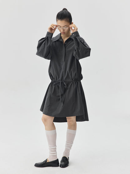 Loosen Form Drawstring Shirt Dress