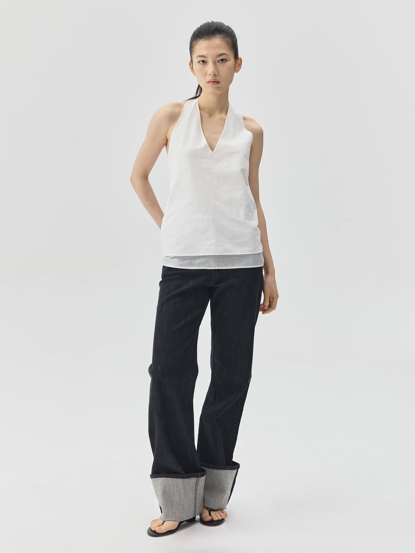 V-Neck Halter Open-Back Top