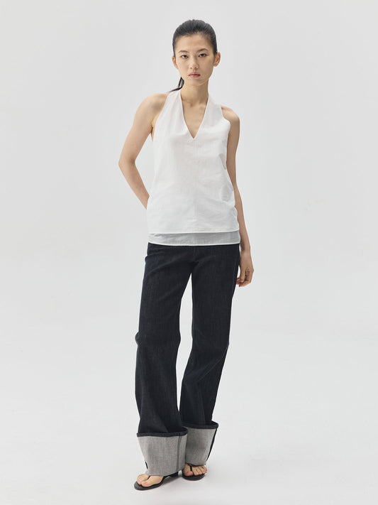 V-Neck Halter Open-Back Top