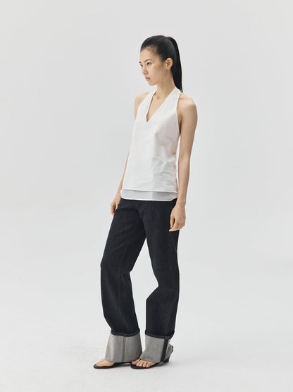 V-Neck Halter Open-Back Top