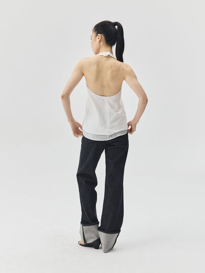 V-Neck Halter Open-Back Top