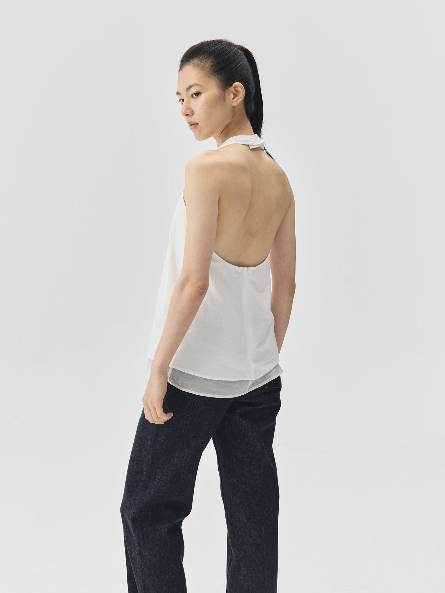 V-Neck Halter Open-Back Top
