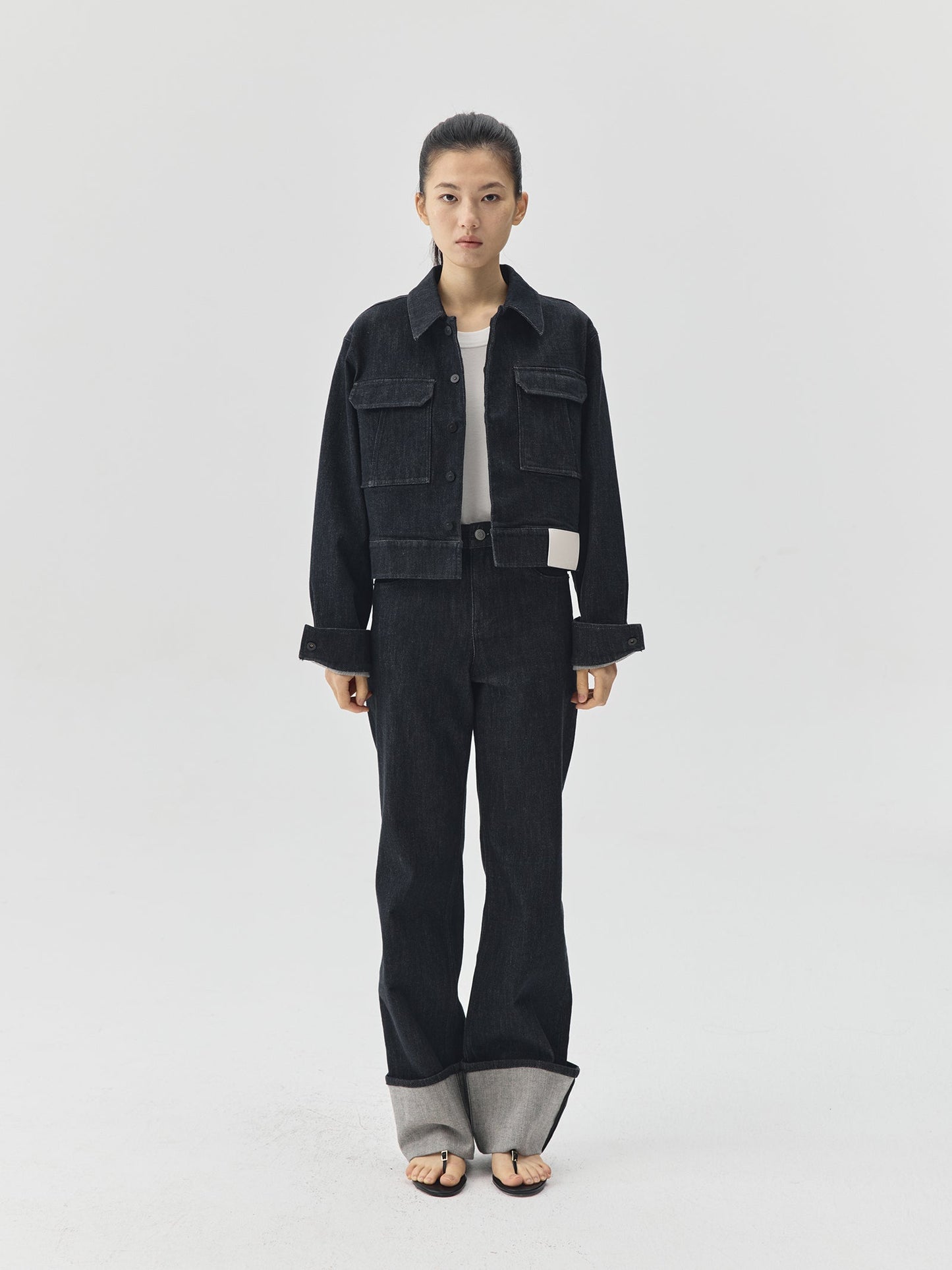Cropped Raw Denim Boxy Jacket