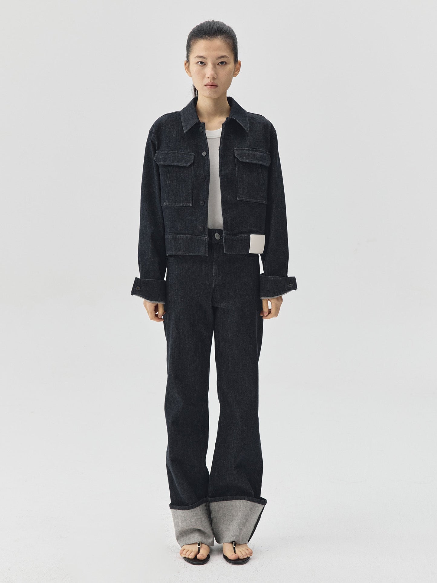 Folding Hem Raw Denim Jeans