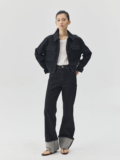 Cropped Raw Denim Boxy Jacket