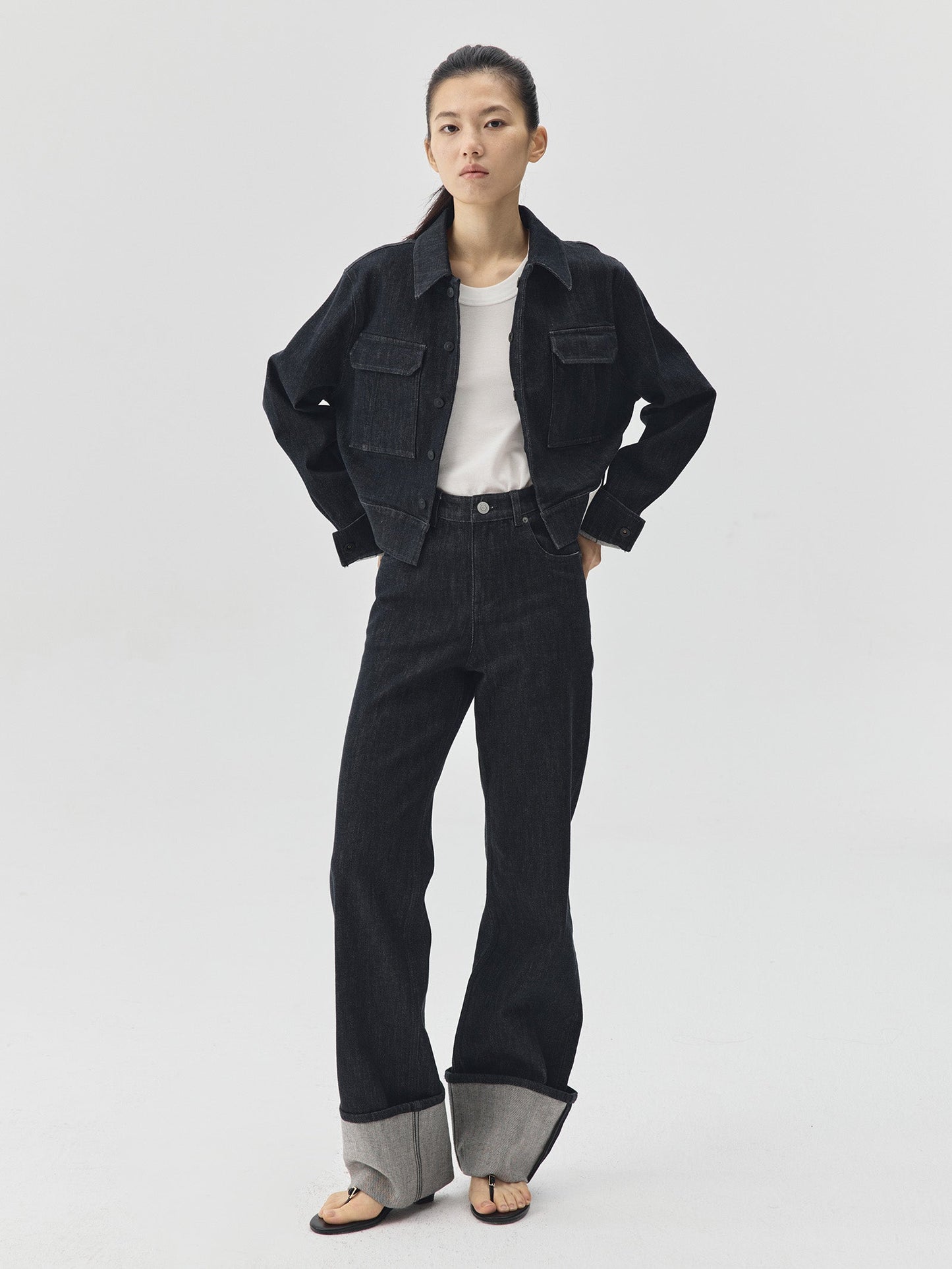 Folding Hem Raw Denim Jeans