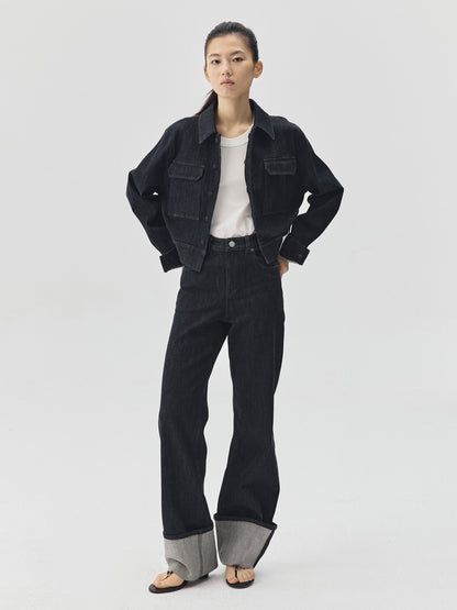Folding Hem Raw Denim Jeans
