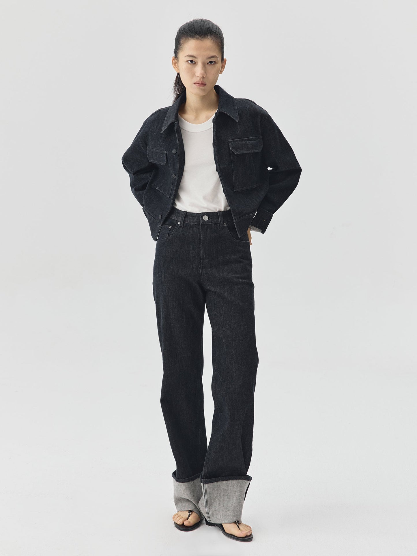 Cropped Raw Denim Boxy Jacket