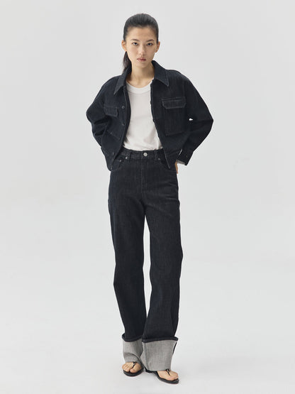 Cropped Raw Denim Boxy Jacket