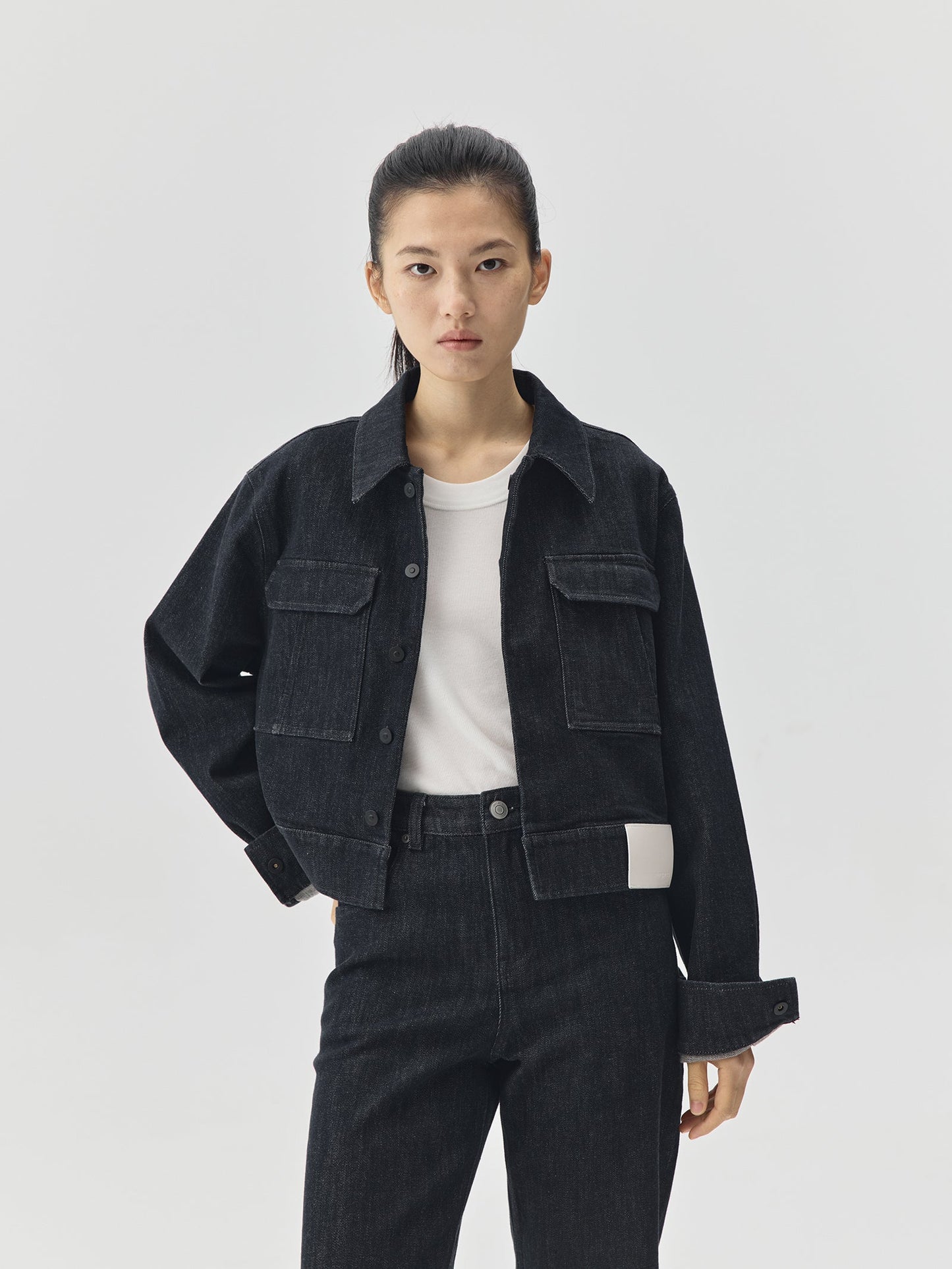 Cropped Raw Denim Boxy Jacket