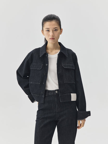 Cropped Raw Denim Boxy Jacket