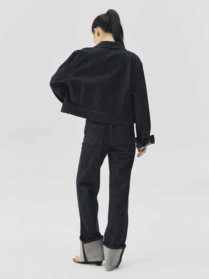 Cropped Raw Denim Boxy Jacket