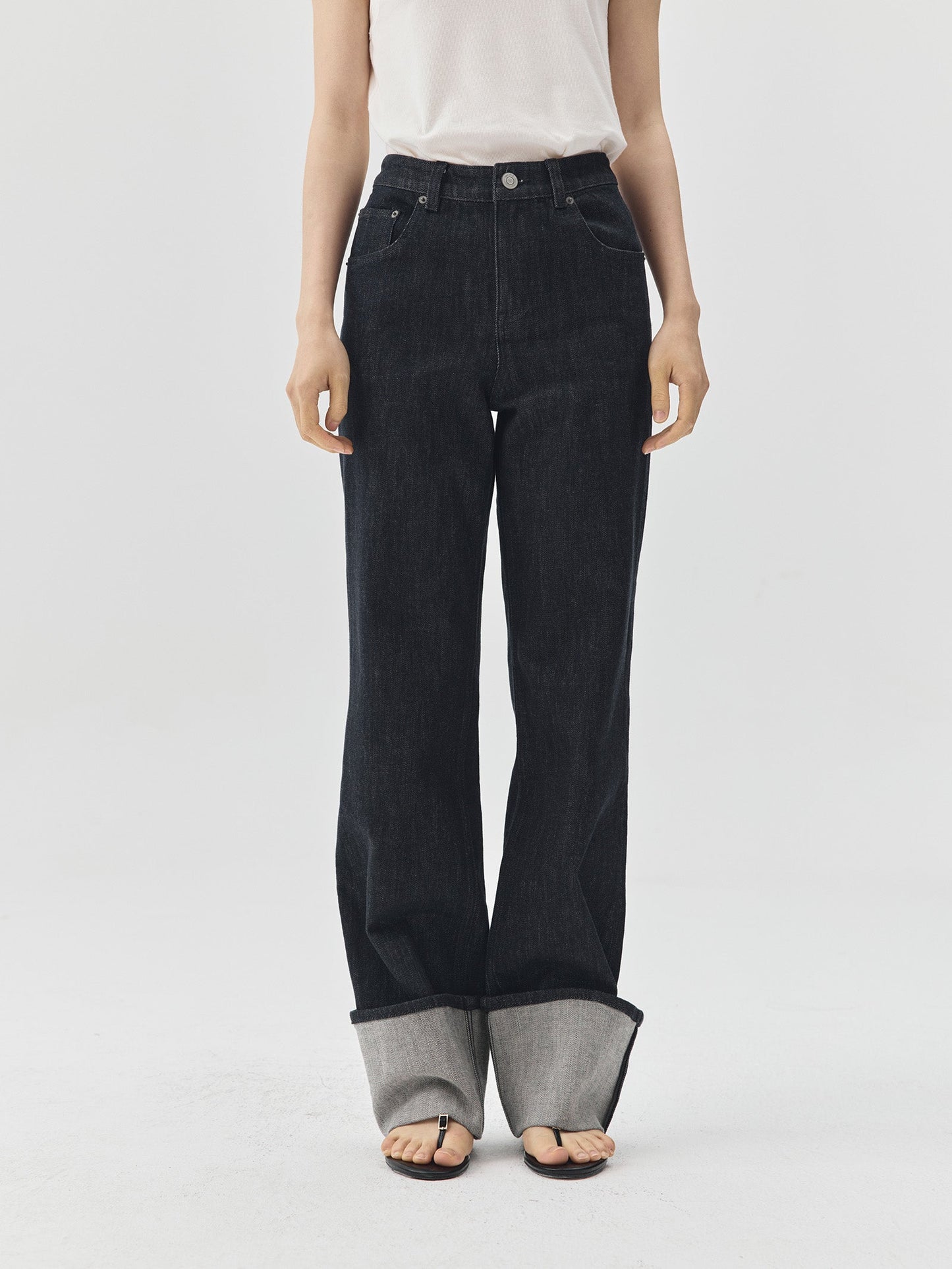 Folding Hem Raw Denim Jeans
