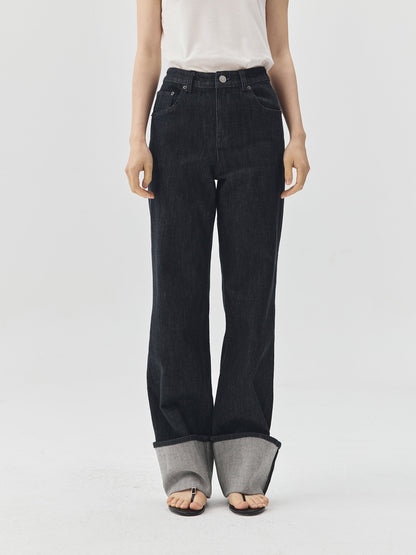 Folding Hem Raw Denim Jeans